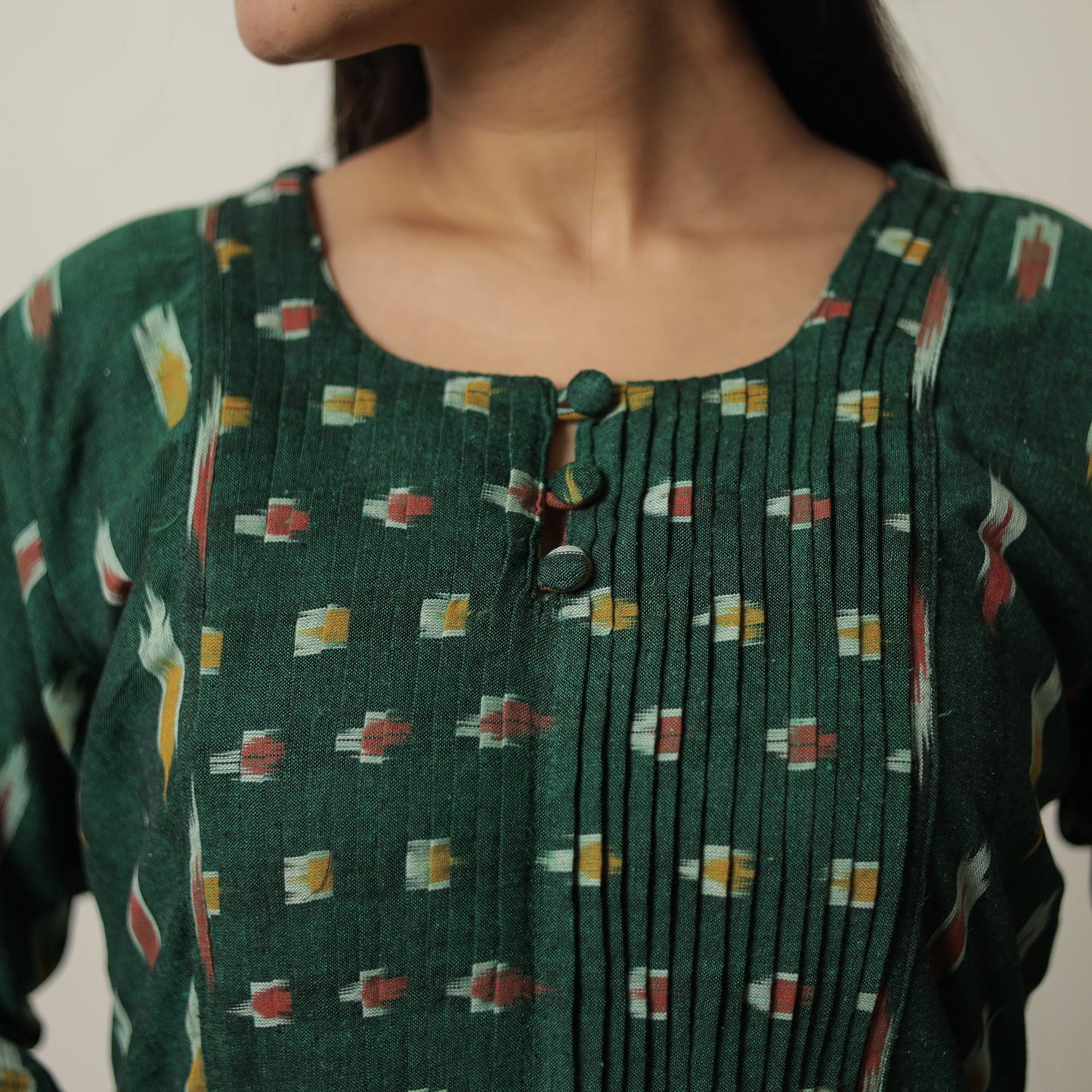  Pochampally Ikat Weave Cotton Long Straight Kurta 06 