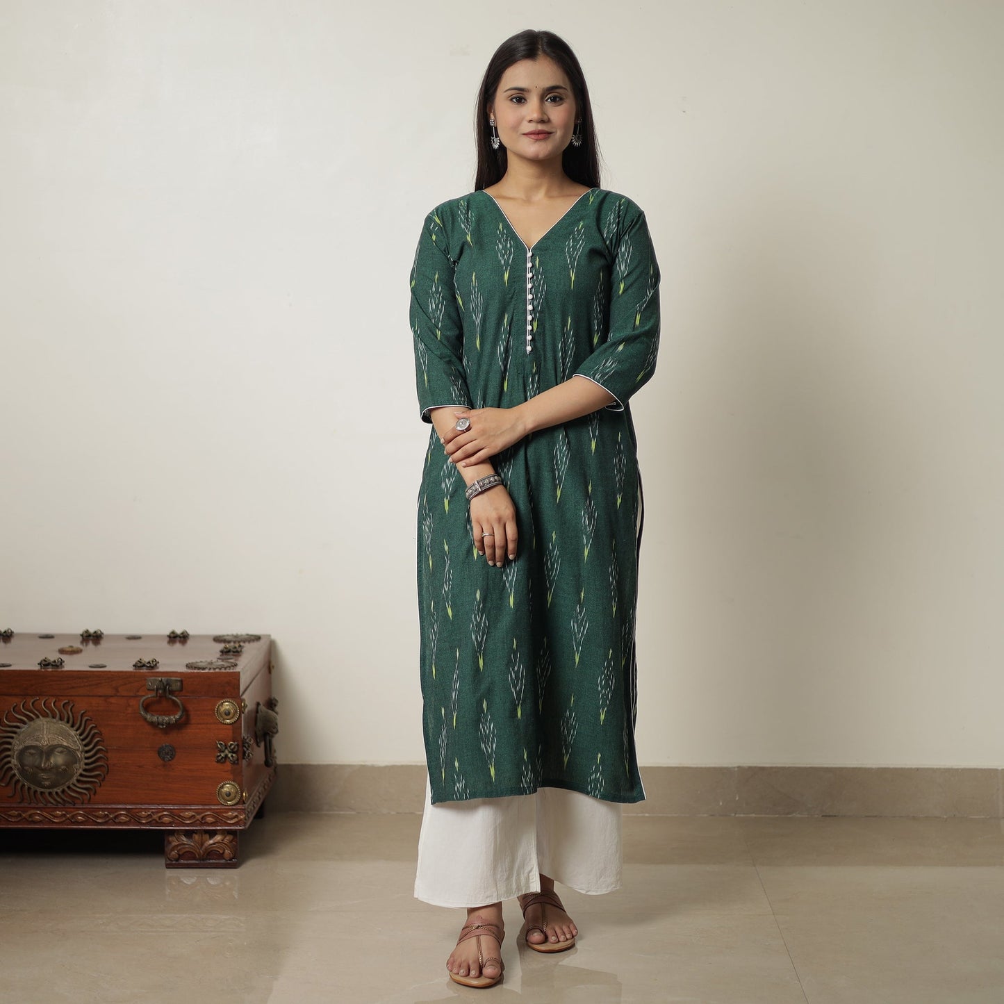  Pochampally Ikat Weave Cotton Straight Kurta 01 