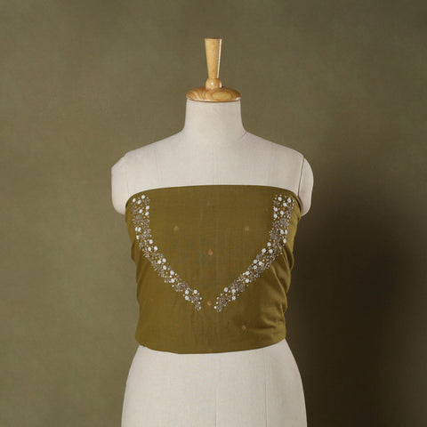 Green Polka Dot Hand Embroidery Cotton Blouse Piece