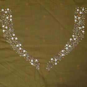 Green Polka Dot Hand Embroidery Cotton Blouse Piece