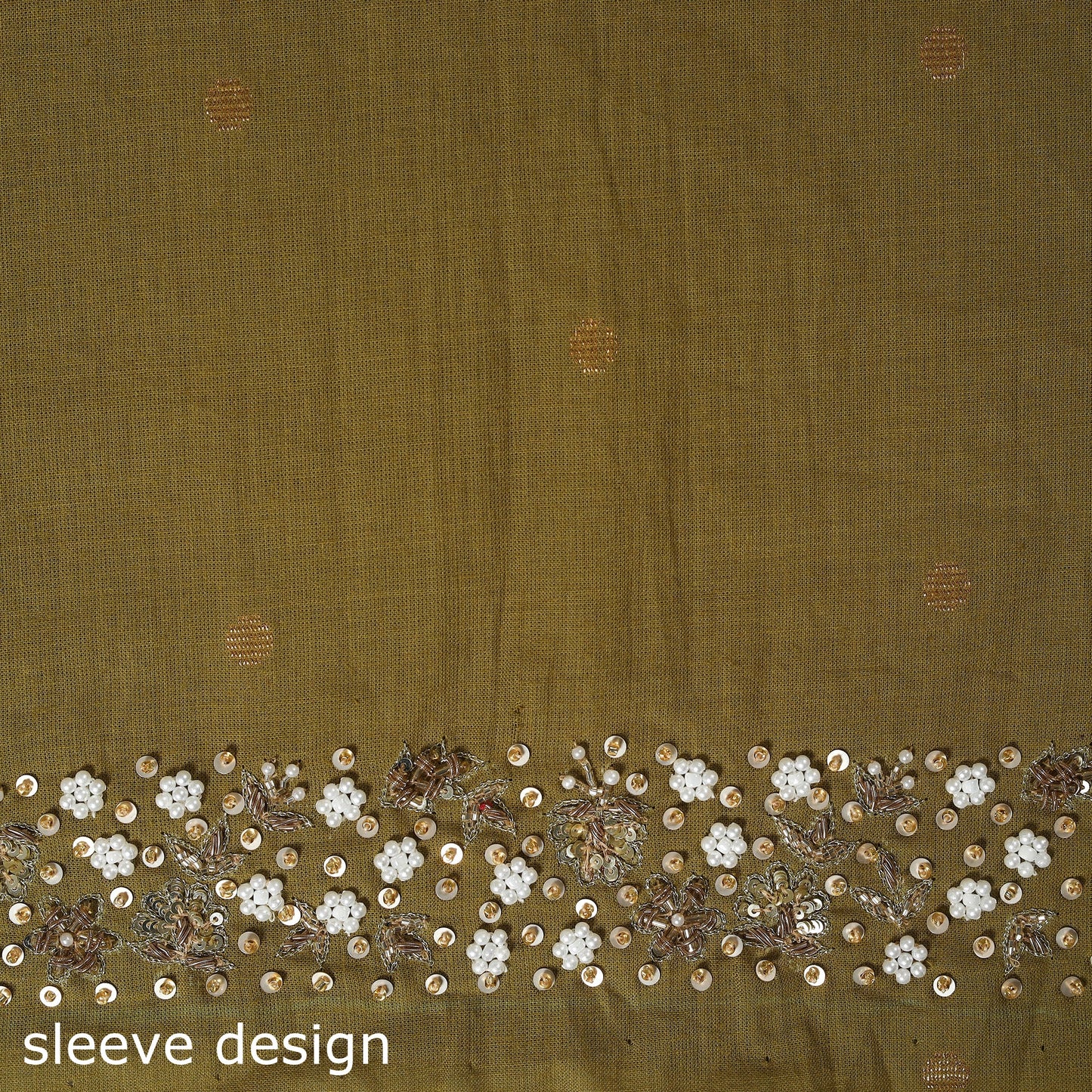 Green Polka Dot Hand Embroidery Cotton Blouse Piece