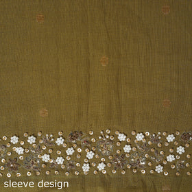 Green Polka Dot Hand Embroidery Cotton Blouse Piece