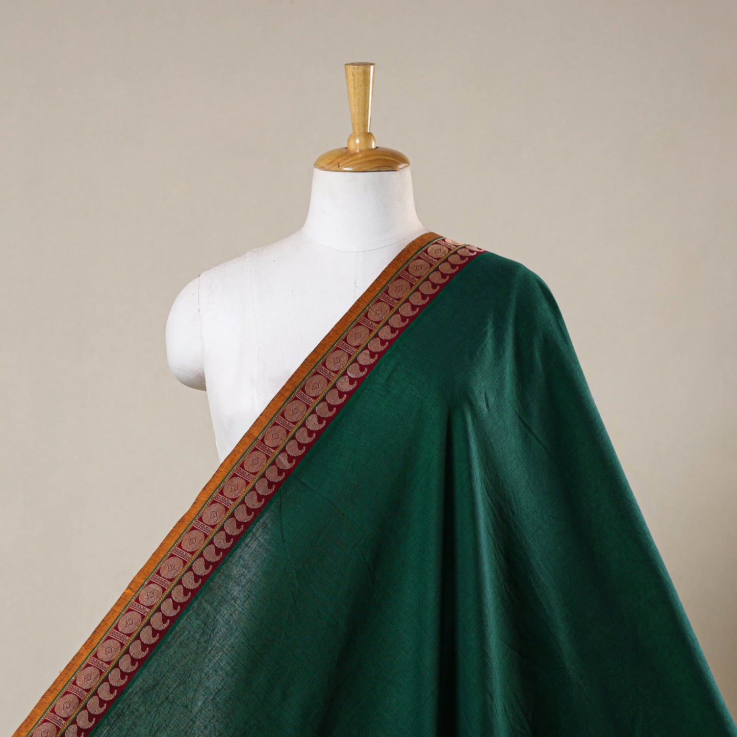 Green - prewashed cotton thread border dharwad fabric 04