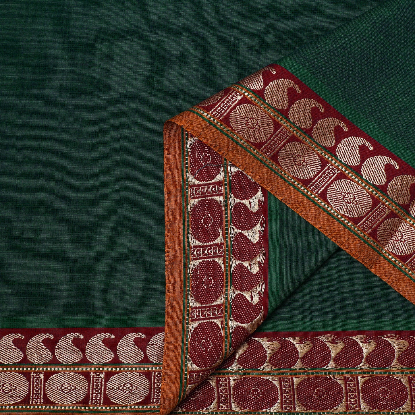 Green - prewashed cotton thread border dharwad fabric 04