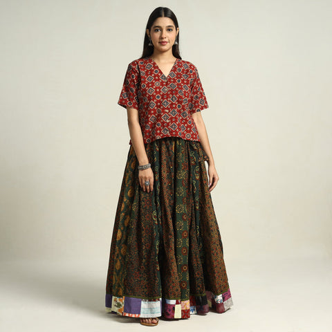 Buy Ajrakh Block Printed 24 Kali Patchwork Cotton Long Skirt 09 Online at iTokri.com