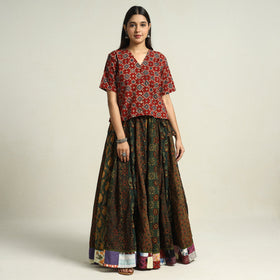 Buy Ajrakh Block Printed 24 Kali Patchwork Cotton Long Skirt 09 Online at iTokri.com