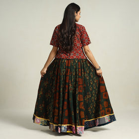 Green - printed 24 kali patchwork cotton long skirt 14