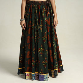 Green - printed 24 kali patchwork cotton long skirt 14