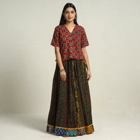 Buy Ajrakh Block Printed 24 Kali Patchwork Cotton Long Skirt 37 Online at iTokri.com
