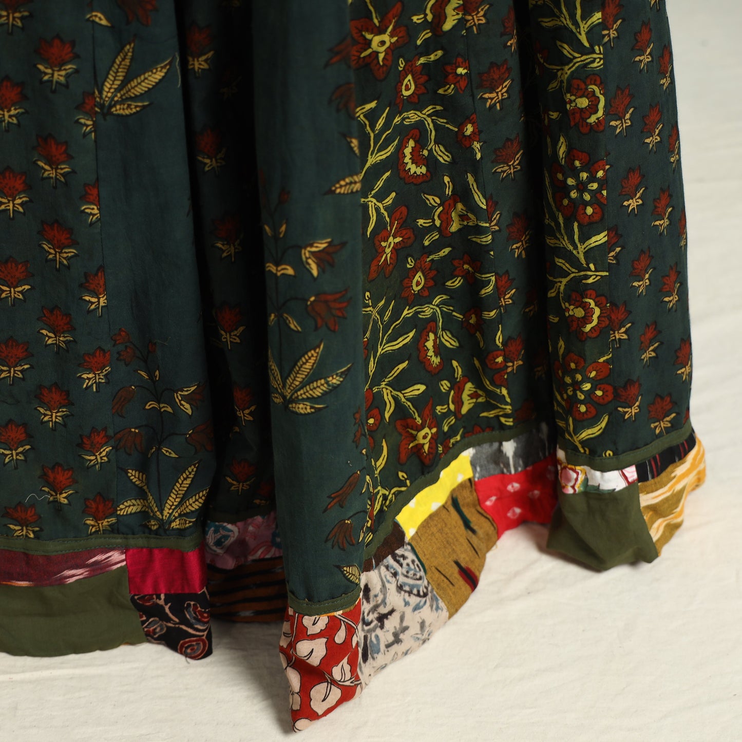 Green - printed 24 kali patchwork cotton long skirt 38