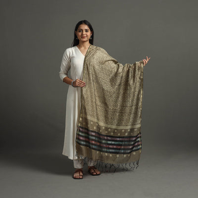 Buy Green Block Printed Chanderi Silk Bagru Dupatta 