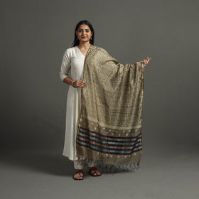 Buy Green Block Printed Chanderi Silk Bagru Dupatta 