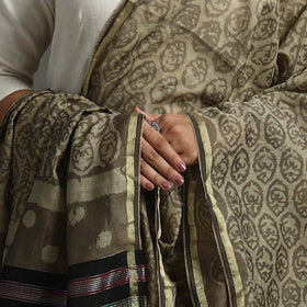 Buy Green Block Printed Chanderi Silk Bagru Dupatta 