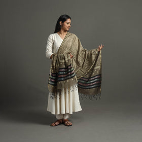 Buy Green Block Printed Chanderi Silk Bagru Dupatta 