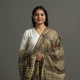 Green - printed chanderi silk bagru dupatta 42 - handcrafted