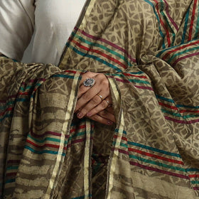 Green - printed chanderi silk bagru dupatta 42 - handcrafted