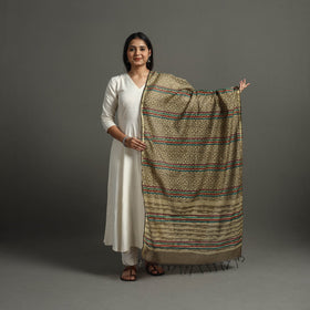 Green - printed chanderi silk bagru dupatta 42 - handcrafted