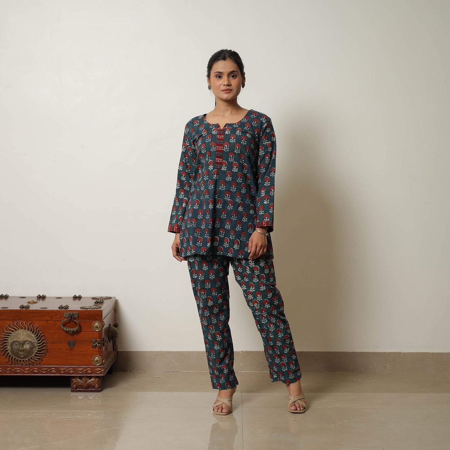 Green - Block Printed Cotton Bagru Co-Ord Set 10
