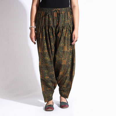 Green - printed cotton elasticated salwar - handcrafted