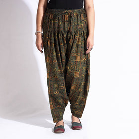 Green - printed cotton elasticated salwar - handcrafted