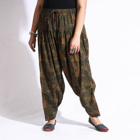 Green - printed cotton elasticated salwar - handcrafted