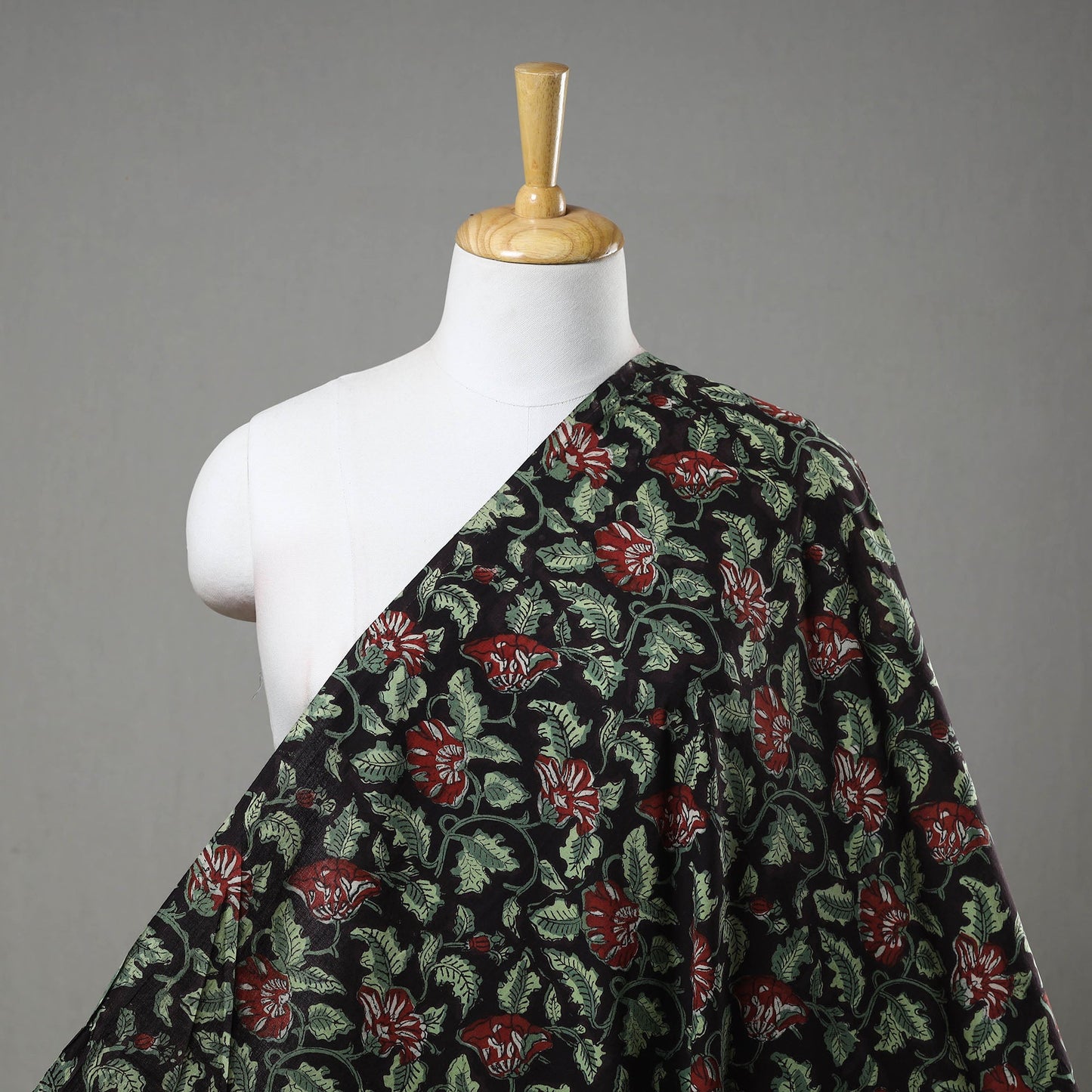 Green Block Printed Cotton Jahota Fabric