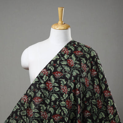 Green Block Printed Cotton Jahota Fabric