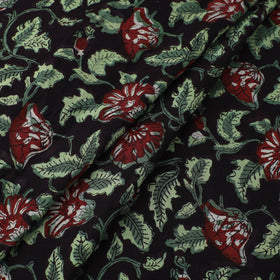 Green Block Printed Cotton Jahota Fabric