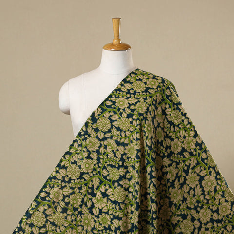 Green - printed cotton kalamkari fabric 02 - handcrafted
