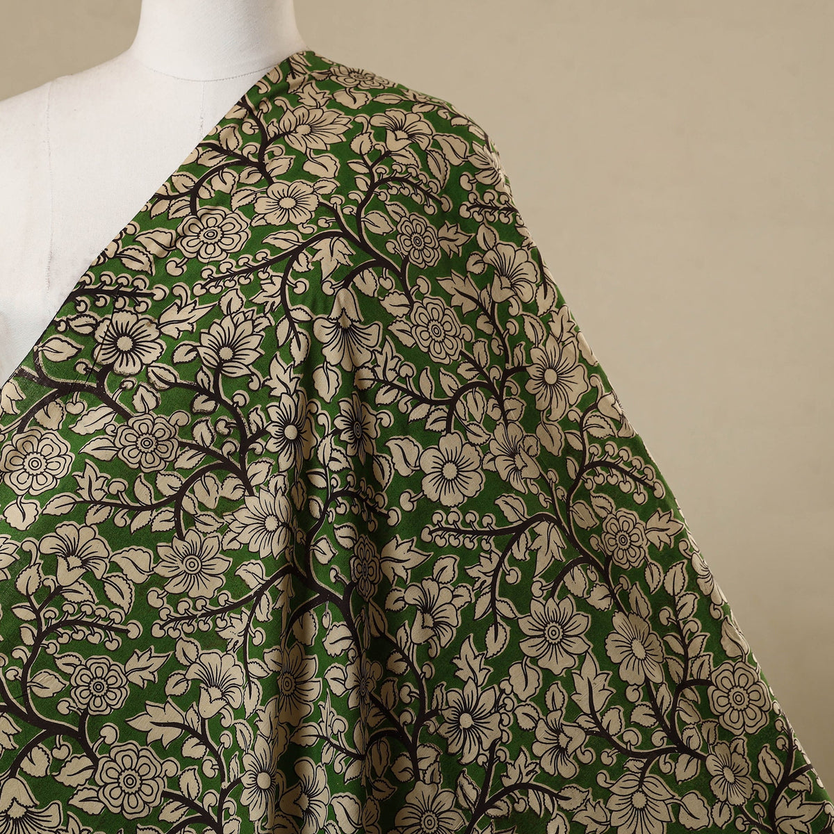 Green - printed cotton kalamkari fabric 05 - handcrafted