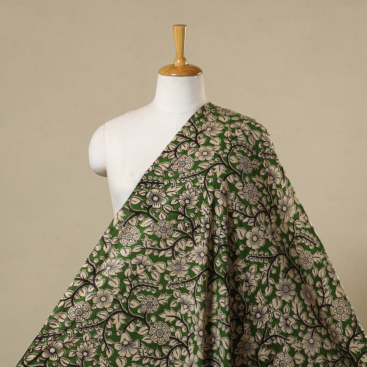 Green - printed cotton kalamkari fabric 05 - handcrafted