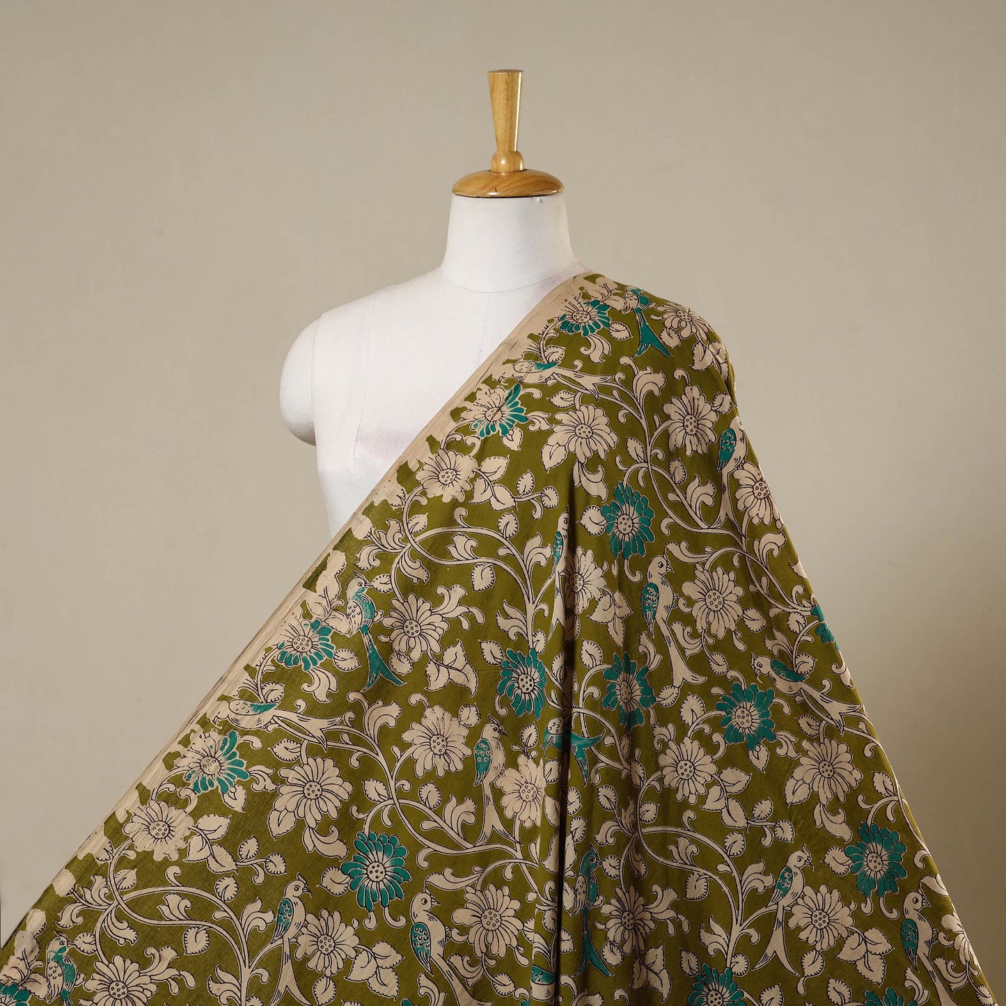 Green - printed cotton kalamkari fabric 05 - handcrafted