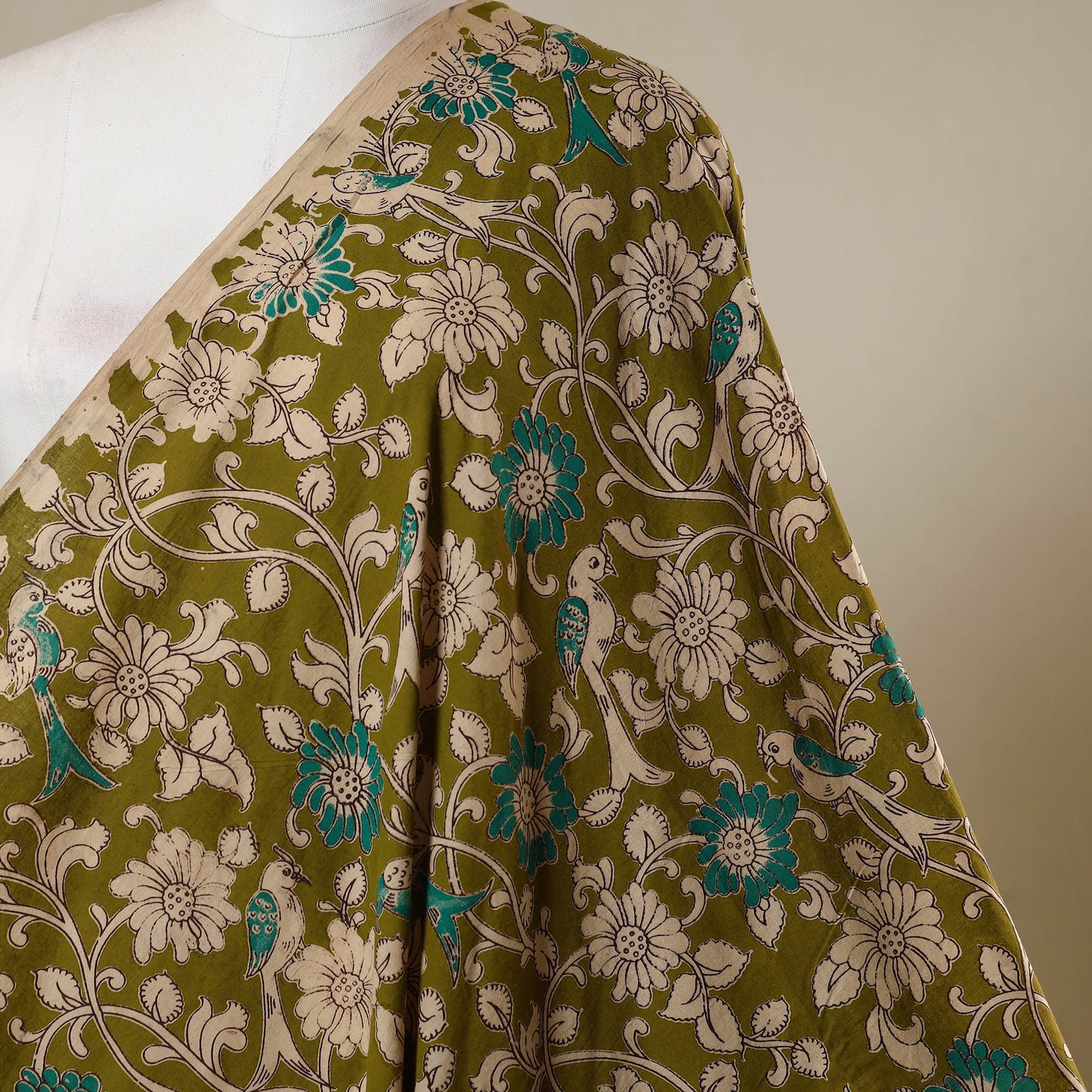 Green - printed cotton kalamkari fabric 05 - handcrafted