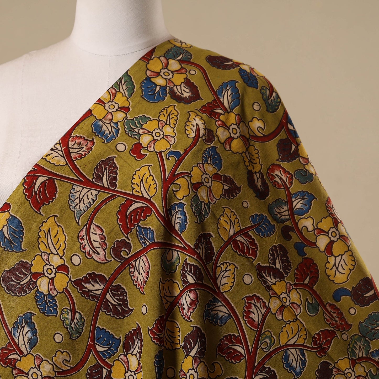 Printed cotton kalamkari fabric 35 - handcrafted