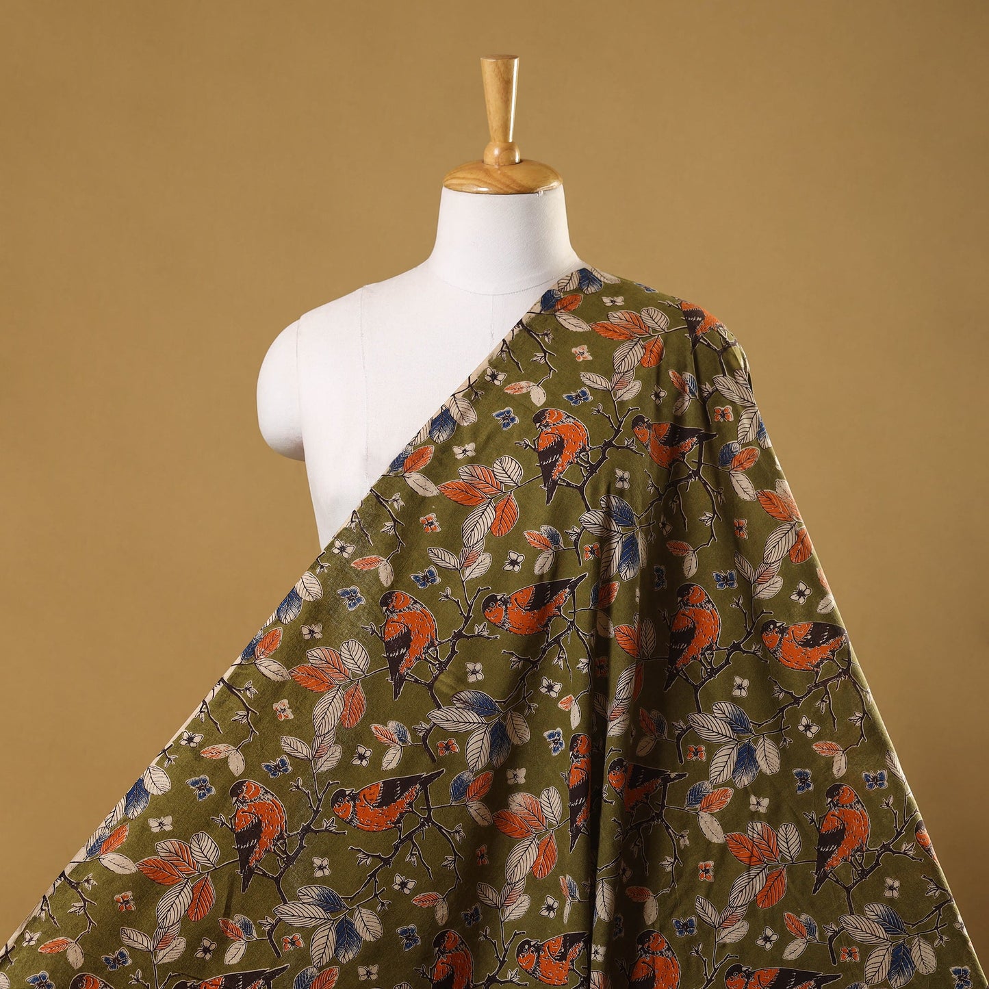 Green Printed Cotton Kalamkari Fabric