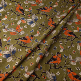 Green Printed Cotton Kalamkari Fabric
