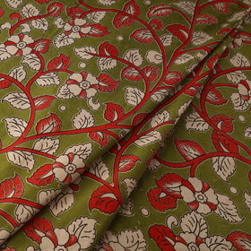 Green Printed Cotton Kalamkari Fabric