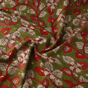 Green Printed Cotton Kalamkari Fabric