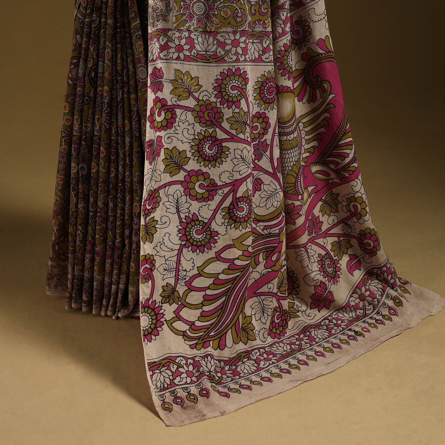 Printed cotton kalamkari saree 14 - handcrafted