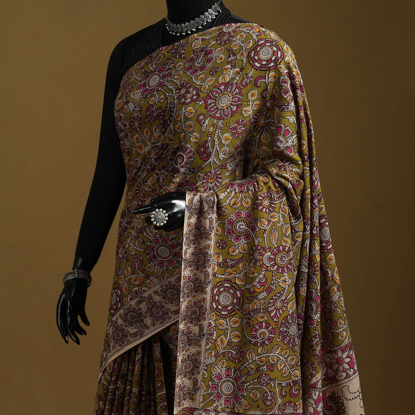 Printed cotton kalamkari saree 14 - handcrafted