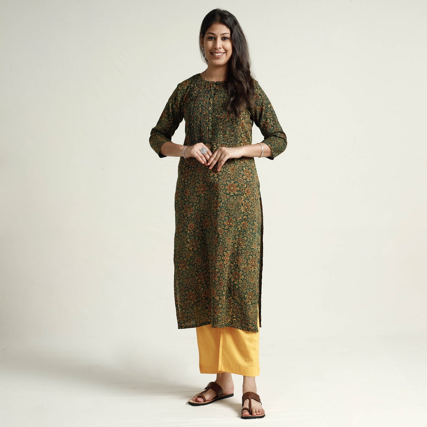 Buy Ajrakh Block Printed Cotton Kurta with Palazzo Set Online at iTokri.com