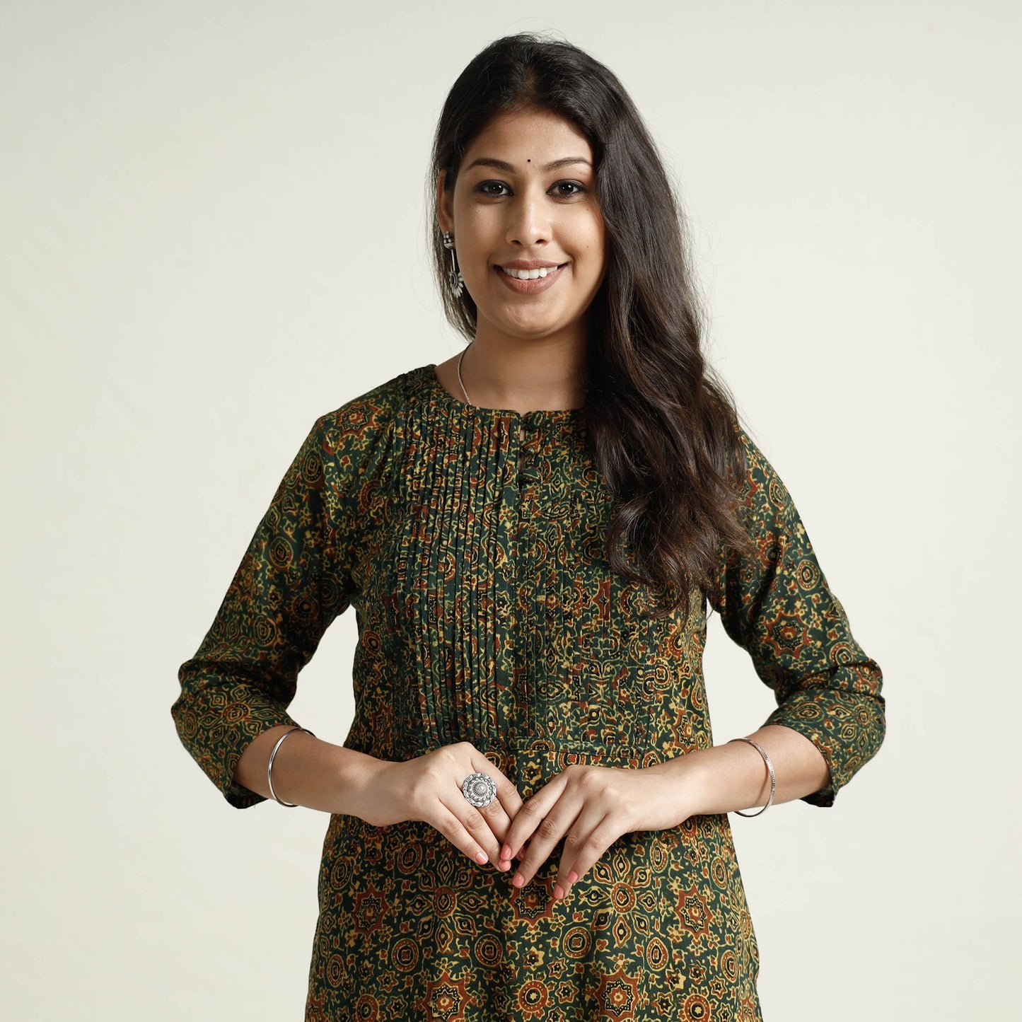 Buy Ajrakh Block Printed Cotton Kurta with Palazzo Set Online at iTokri.com