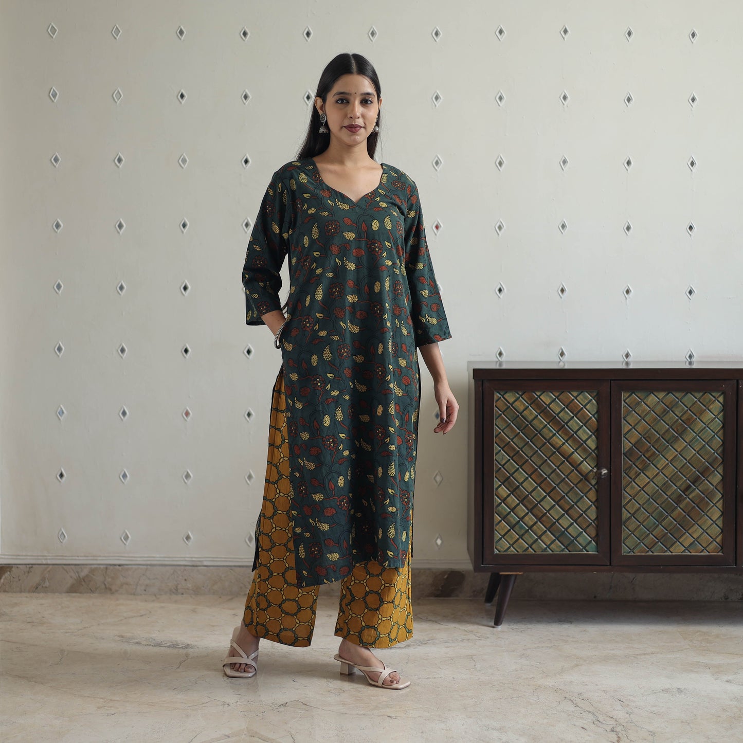 Block Printed Cotton Ajrakh Kurta Set 
