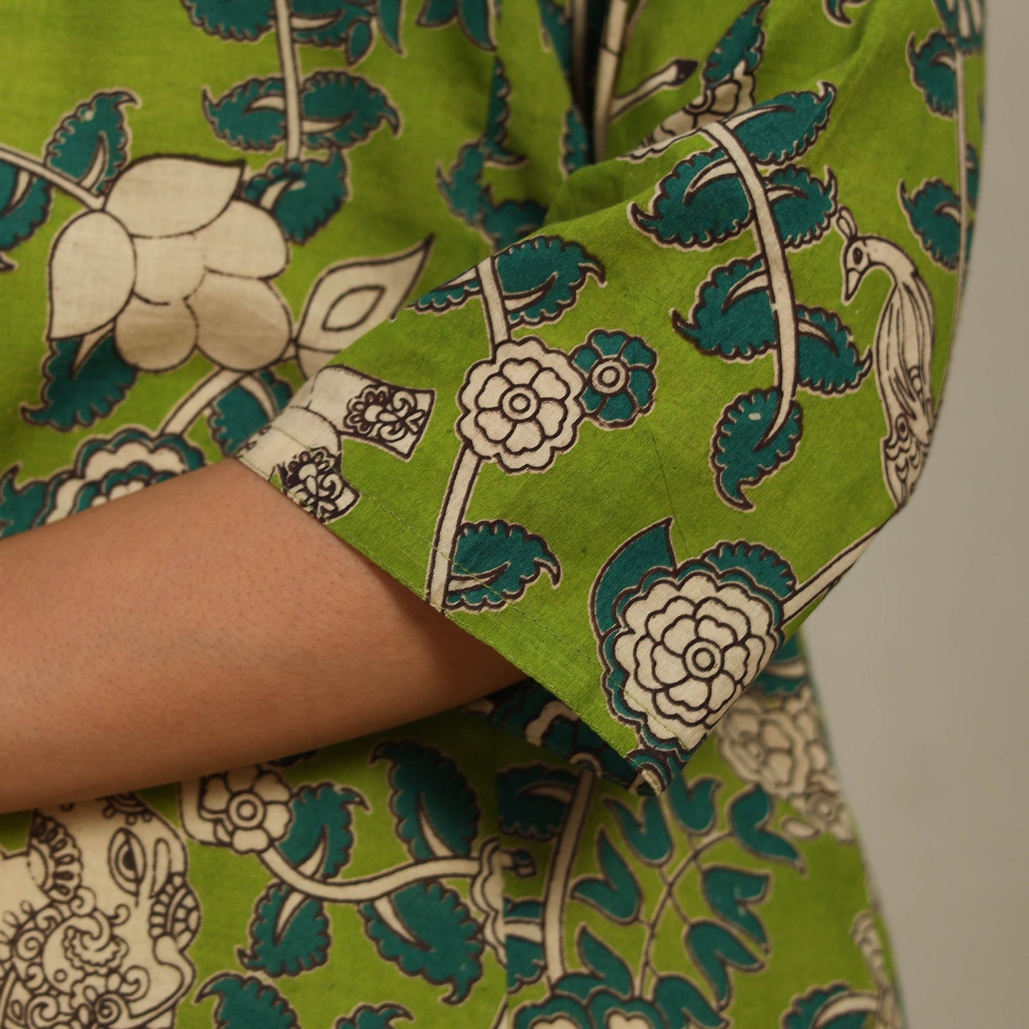 Green Printed Cotton A-Line Kalamkari Kurta