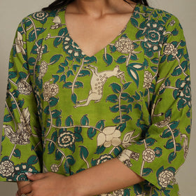 Green Printed Cotton A-Line Kalamkari Kurta