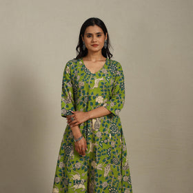 Green Printed Cotton A-Line Kalamkari Kurta