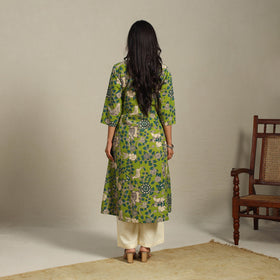 Green Printed Cotton A-Line Kalamkari Kurta