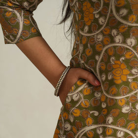  Green Printed Cotton A-Line Kalamkari Kurta for Women