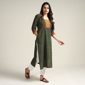 Green - Ajrakh Block Printed Cotton Long Kurta