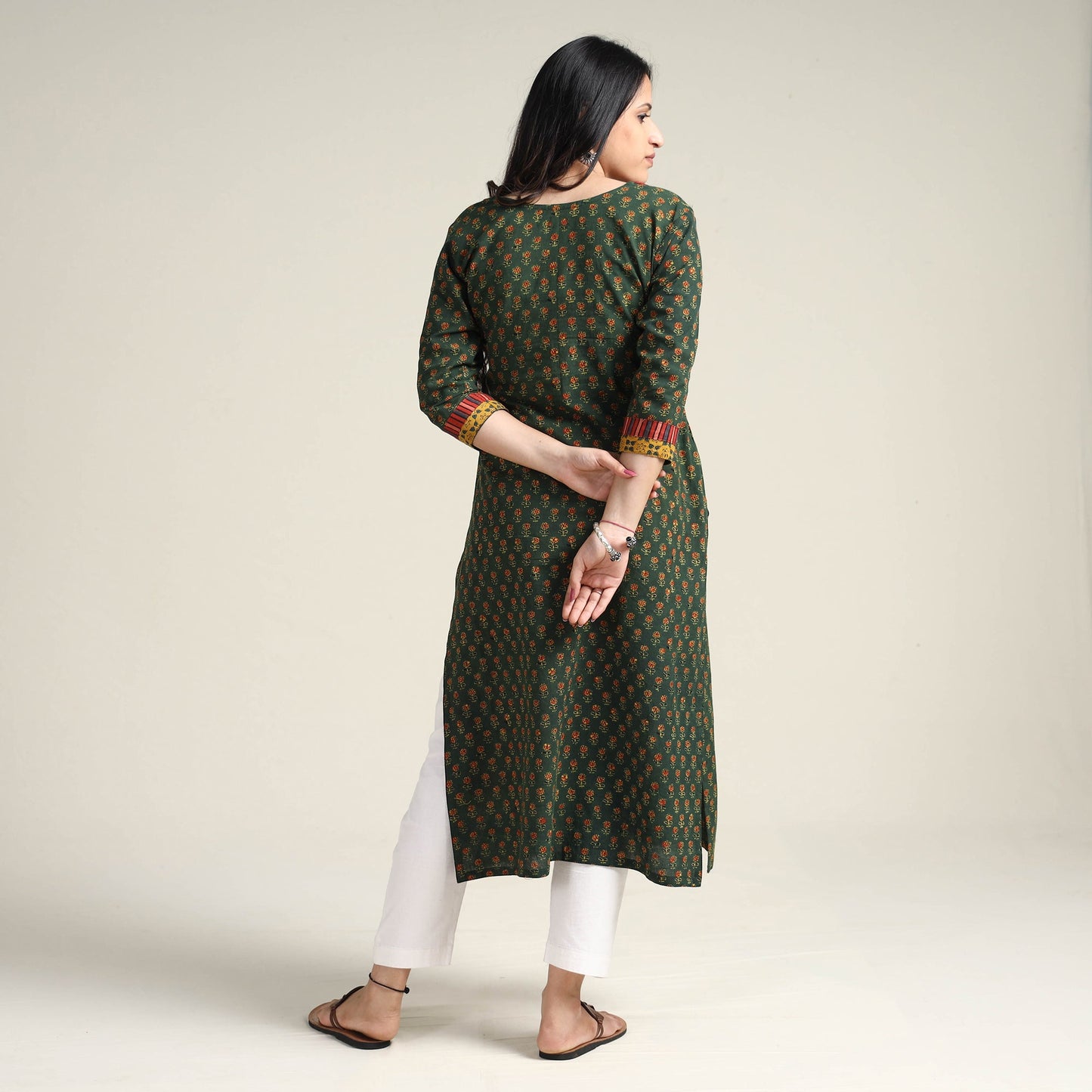 Green - Ajrakh Block Printed Cotton Long Kurta